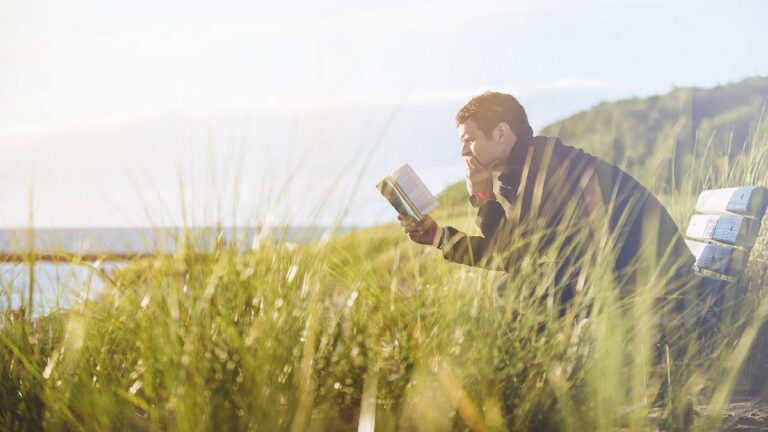 man-leest-pexels https://pixabay.com/nl/photos/mens-bank-gras-lezing-alleen-boek-1853961/